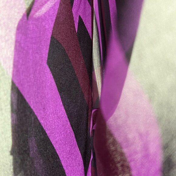Draped Blouse Top Womens Large‎ Purple Black Sheer Geometric Statement Sleeve 14 - Picture 8 of 16